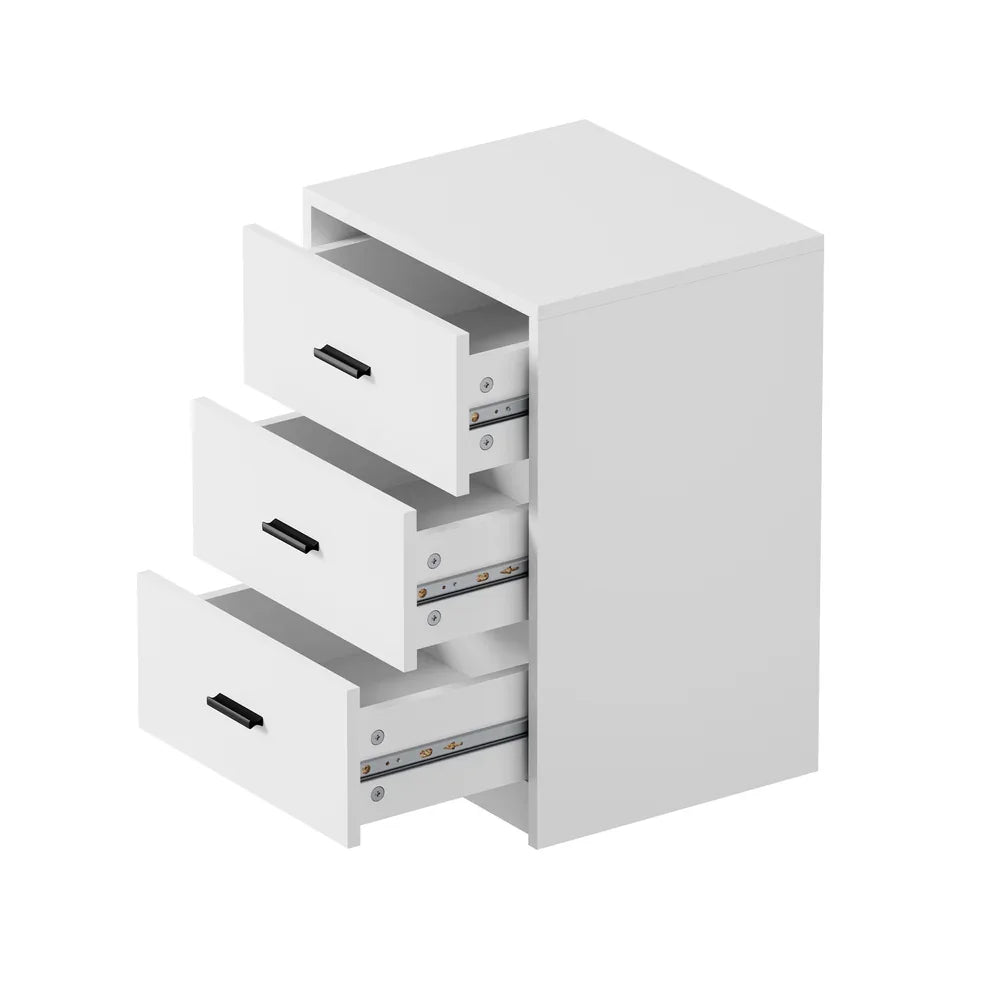 2x Bedside Table 3 Drawers Nightstand Bedroom Storage White