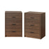 2x Bedside Table 3 Drawers Nightstand Bedroom Storage Walnut