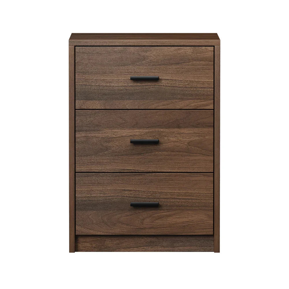 2x Bedside Table 3 Drawers Nightstand Bedroom Storage Walnut