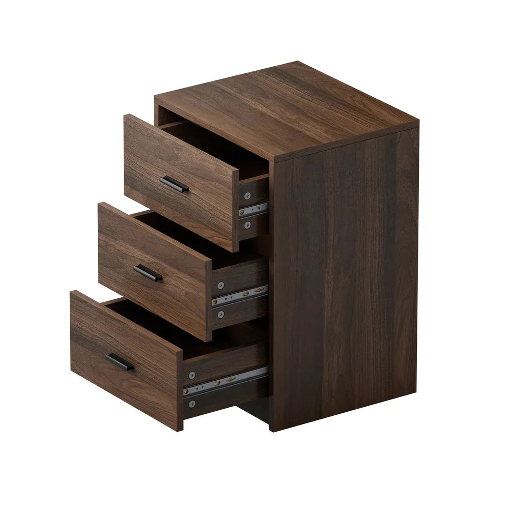 2x Bedside Table 3 Drawers Nightstand Bedroom Storage Walnut