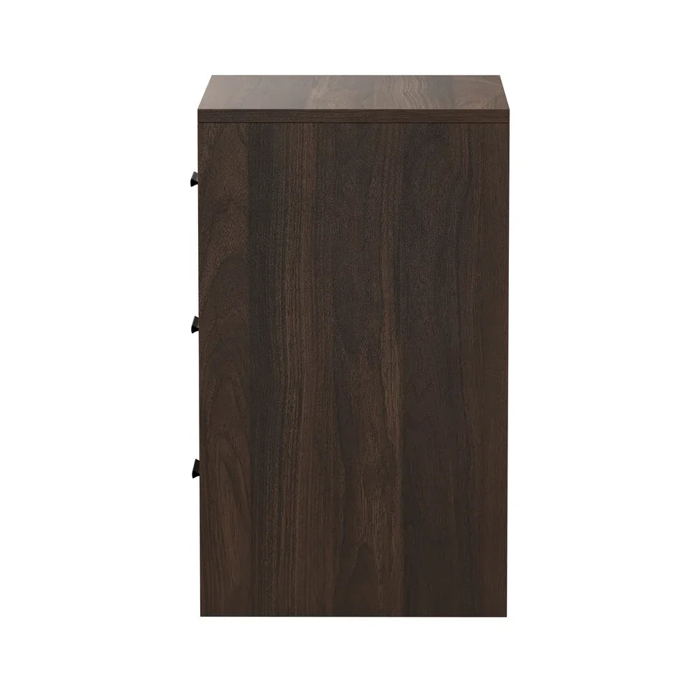 Bedside Table 3 Drawers Nightstand Bedroom Storage Walnut