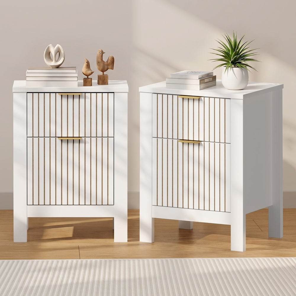 Bedside Table Nightstand 2-Pack, White, 39x30x52.5cm Each Piece