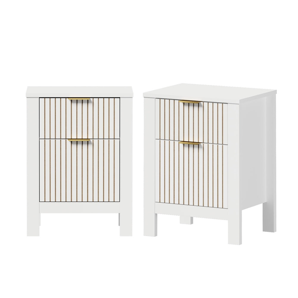 Bedside Table Nightstand 2-Pack, White, 39x30x52.5cm Each Piece