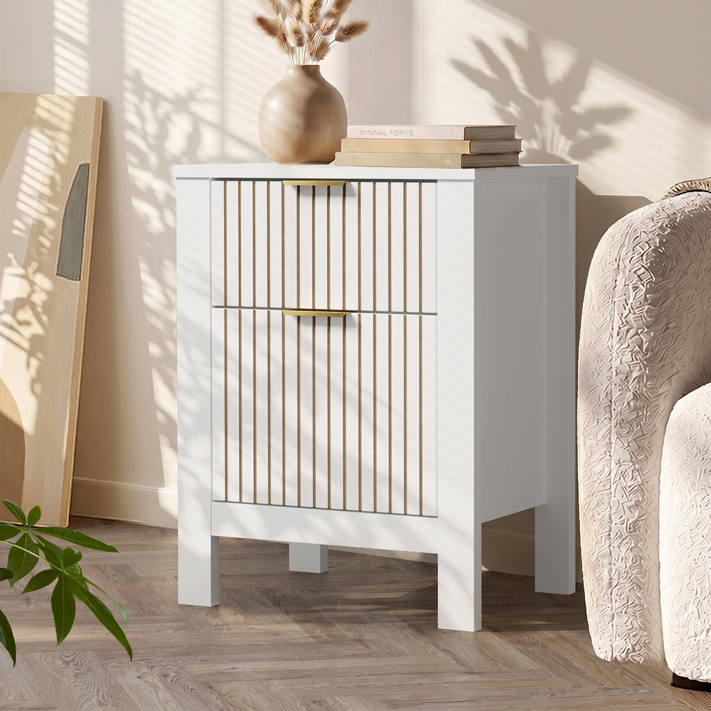 Bedside Table Nightstand 2-Pack, White, 39x30x52.5cm Each Piece