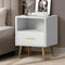 Oikiture Bedside Table White 1 Drawer Open Shelf Wooden Nightstand Cabinet