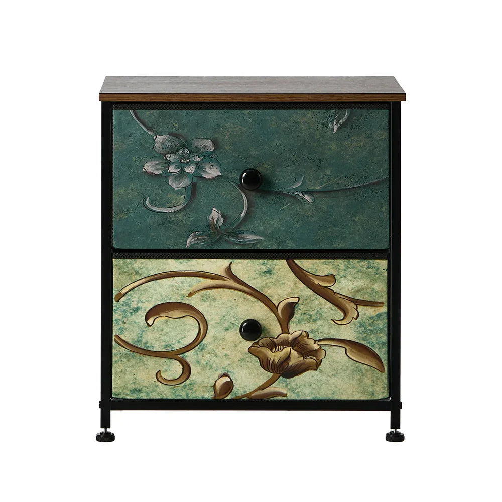 2pc Bedside Tables Fabric Cabinet 2 Drawers Nightstand