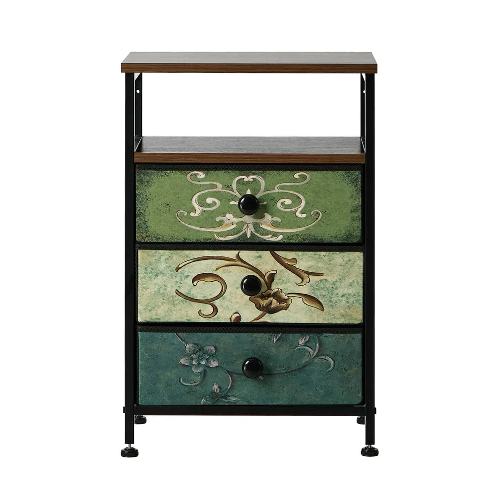Bedside Table Fabric Nightstand 3 Drawers End Table Shelf
