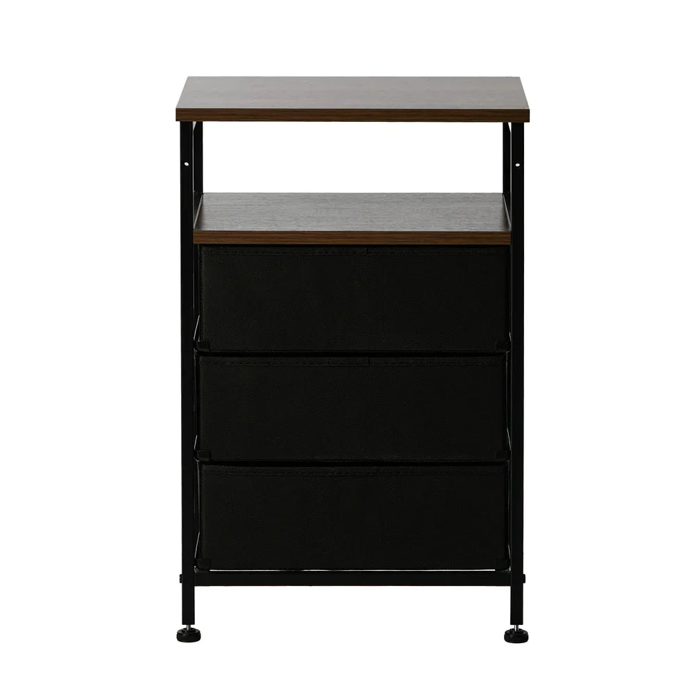 2pc Bedside Tables Fabric Nightstand 3 Drawers Table Shelf
