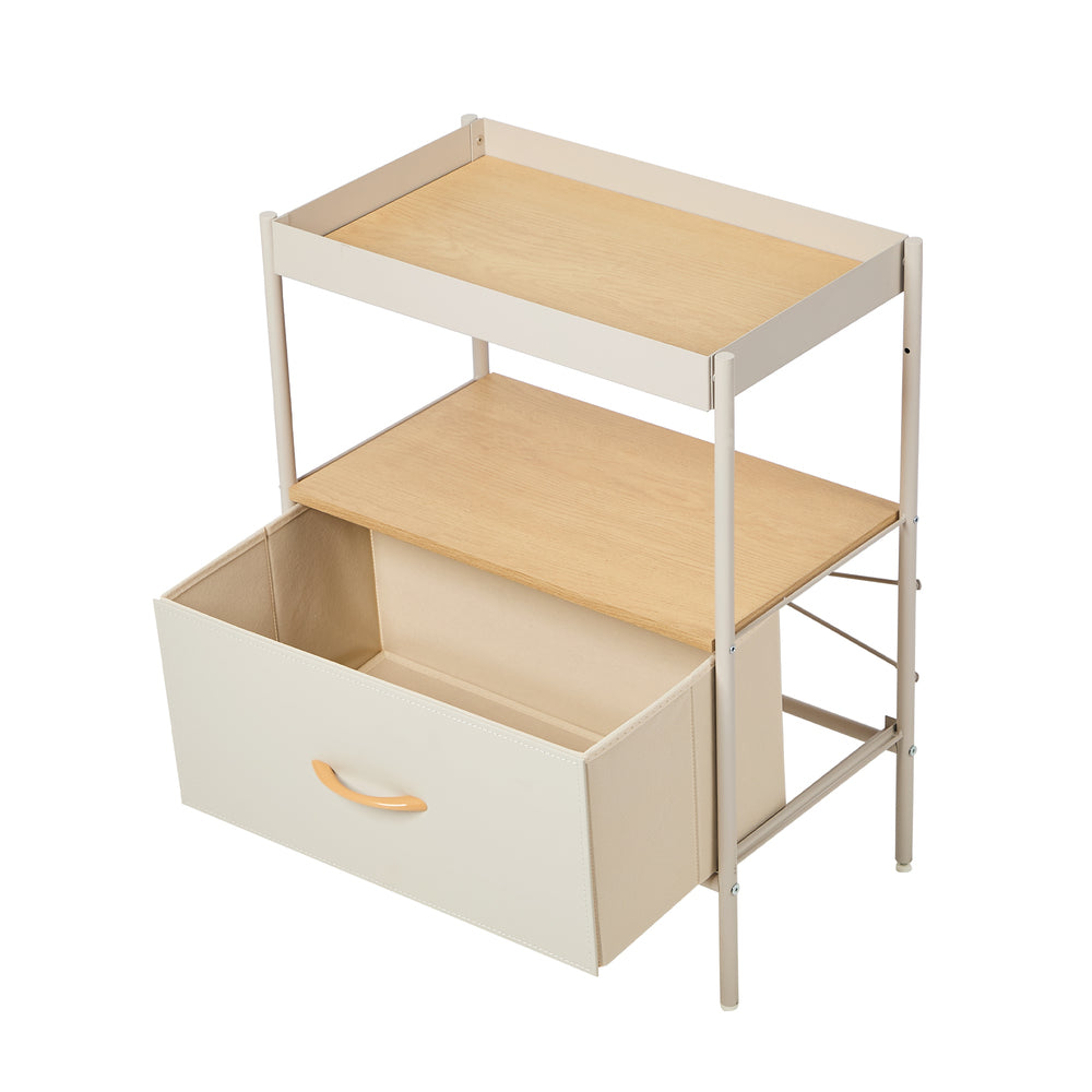 Oikiture 2PCS Fabric Bedside Table Single Drawer Open Shelf Beige