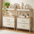 Oikiture 2PC Fabric Bedside Table 2 Drawer Open Shelf Nightstand Beige