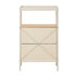 Oikiture 2PC Fabric Bedside Table 2 Drawer Open Shelf Nightstand Beige