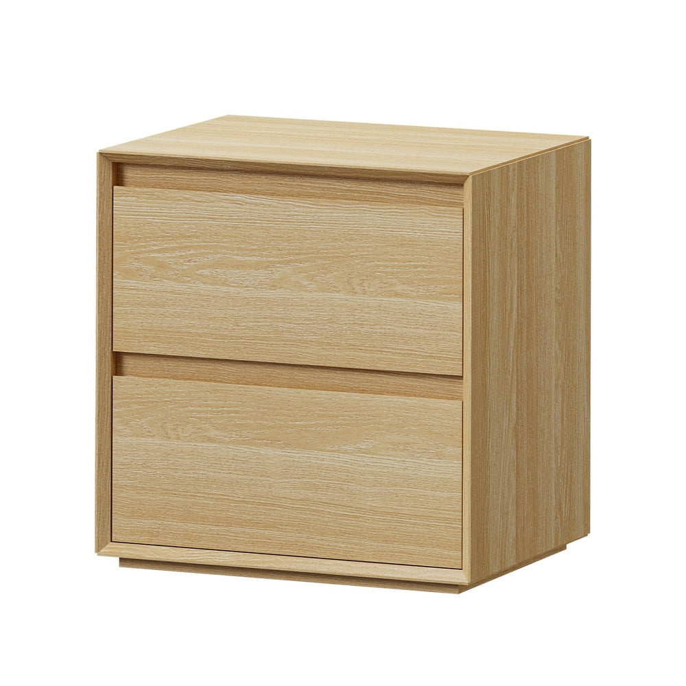 Bedside Table 2 Drawers Bedroom Nightstand No Handle Natural