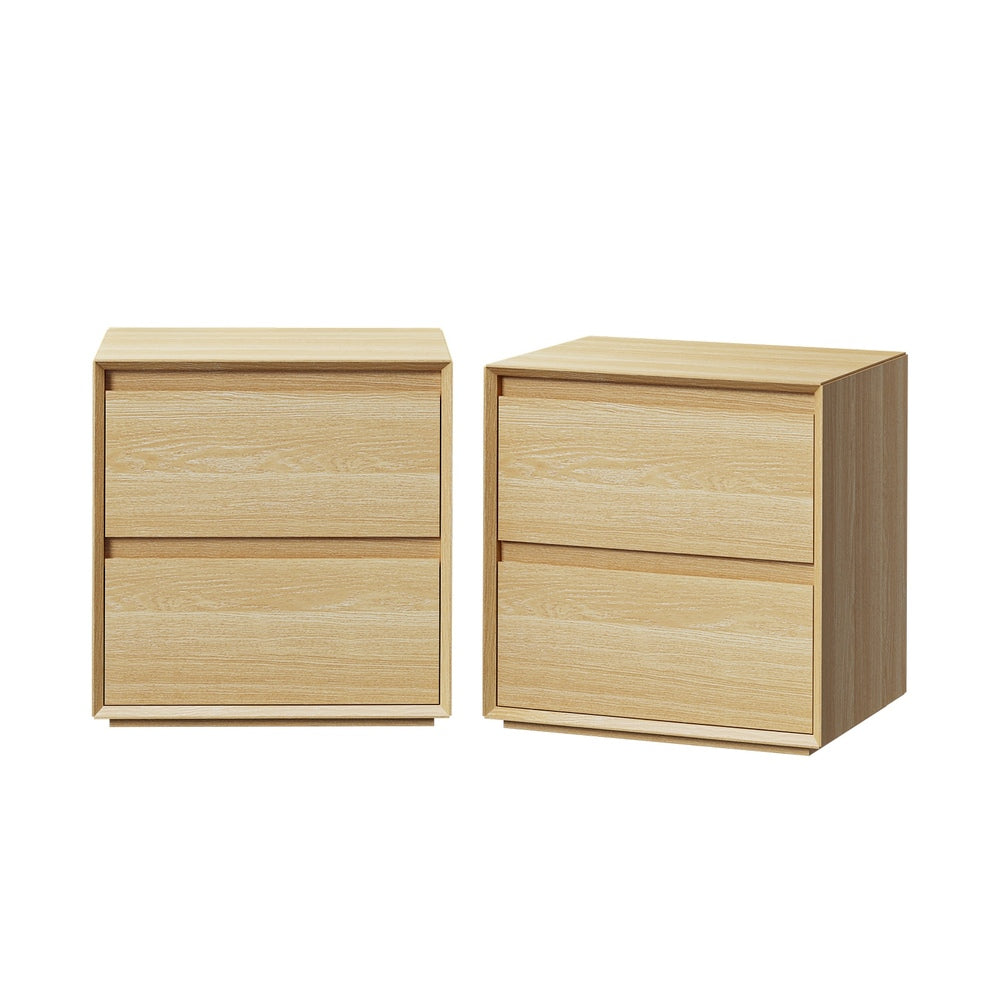 2x Bedside Table 2 Drawers Nightstand No Handle Natural