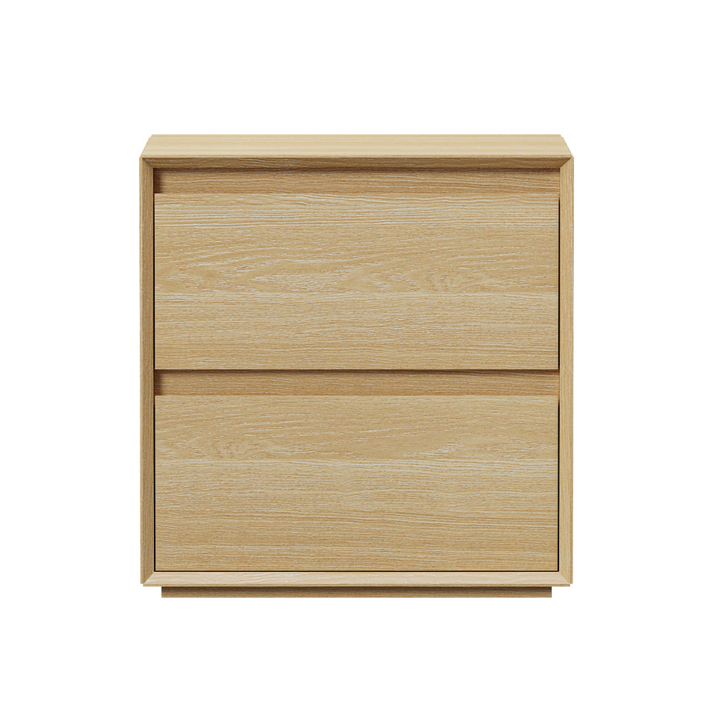 2x Bedside Table 2 Drawers Nightstand No Handle Natural