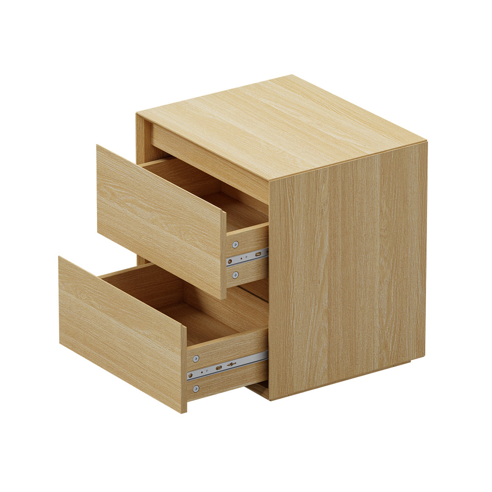 2x Bedside Table 2 Drawers Nightstand No Handle Natural