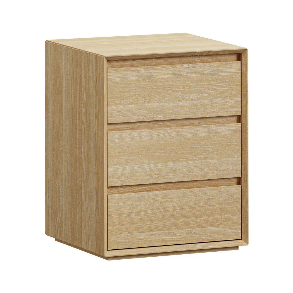 Bedside Table 3 Drawers Nightstand Storage No Handle Natural