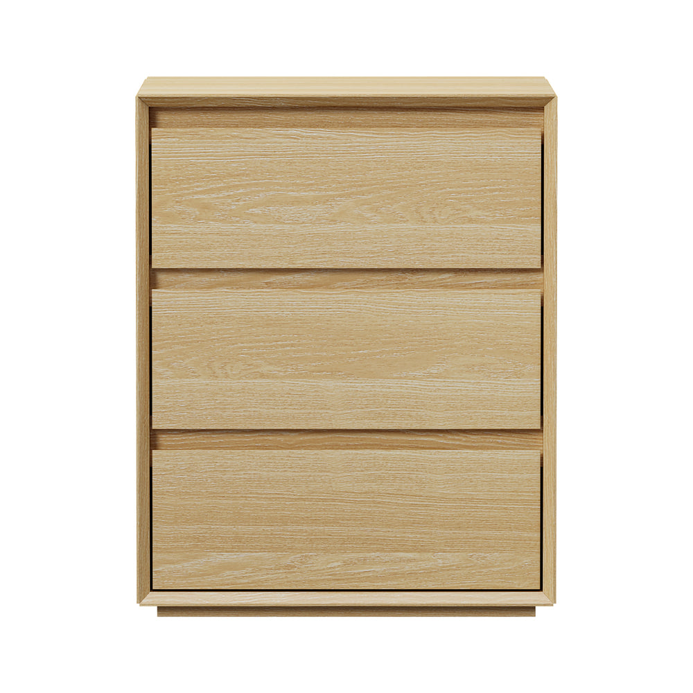 Bedside Table 3 Drawers Nightstand Storage No Handle Natural