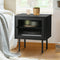 Oikiture Bedside Table Storage Cabinet Black with Reeded Glass Door