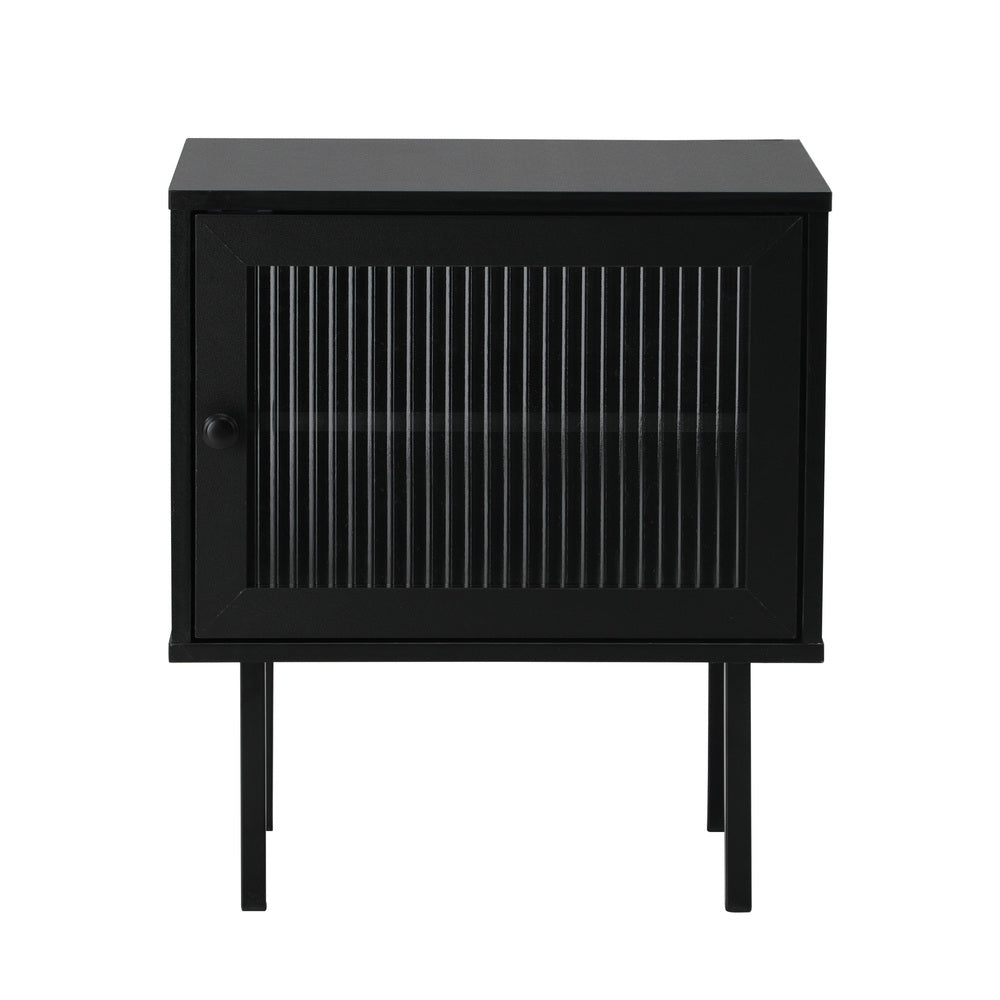 2X Bedside Tables Storage Cabinet Glass Door Black