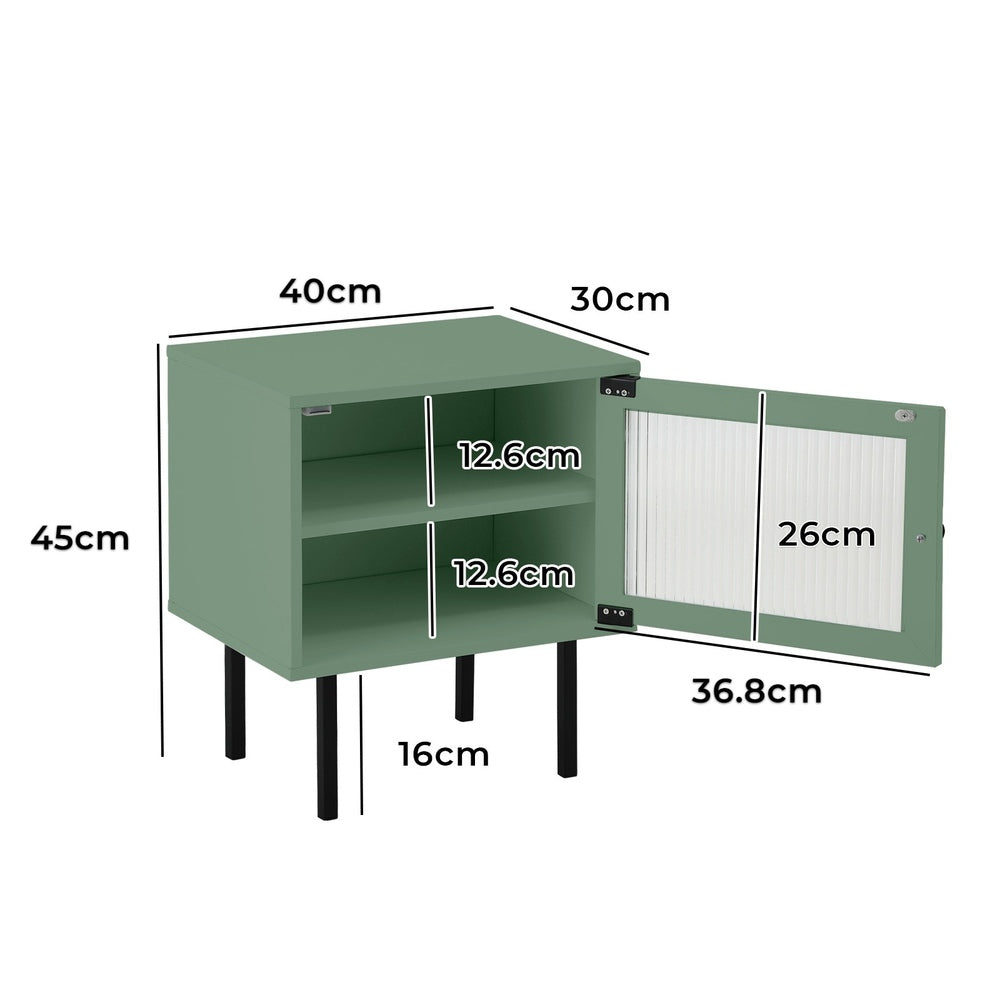 2X Bedside Tables Storage Cabinet Glass Door Green