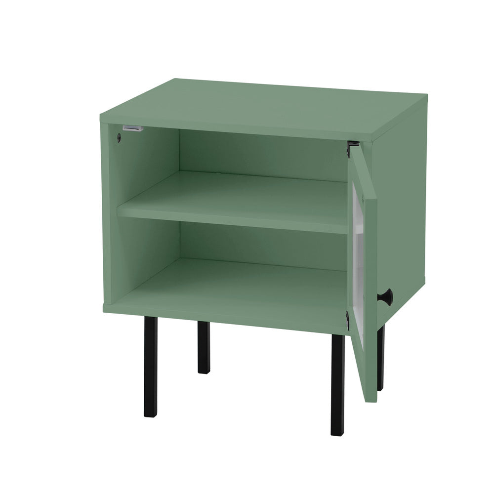 2X Bedside Tables Storage Cabinet Glass Door Green