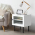 Bedside Table – White, Reeded Glass Door, Storage Cabinet, Metal Legs