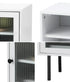 Bedside Table – White, Reeded Glass Door, Storage Cabinet, Metal Legs