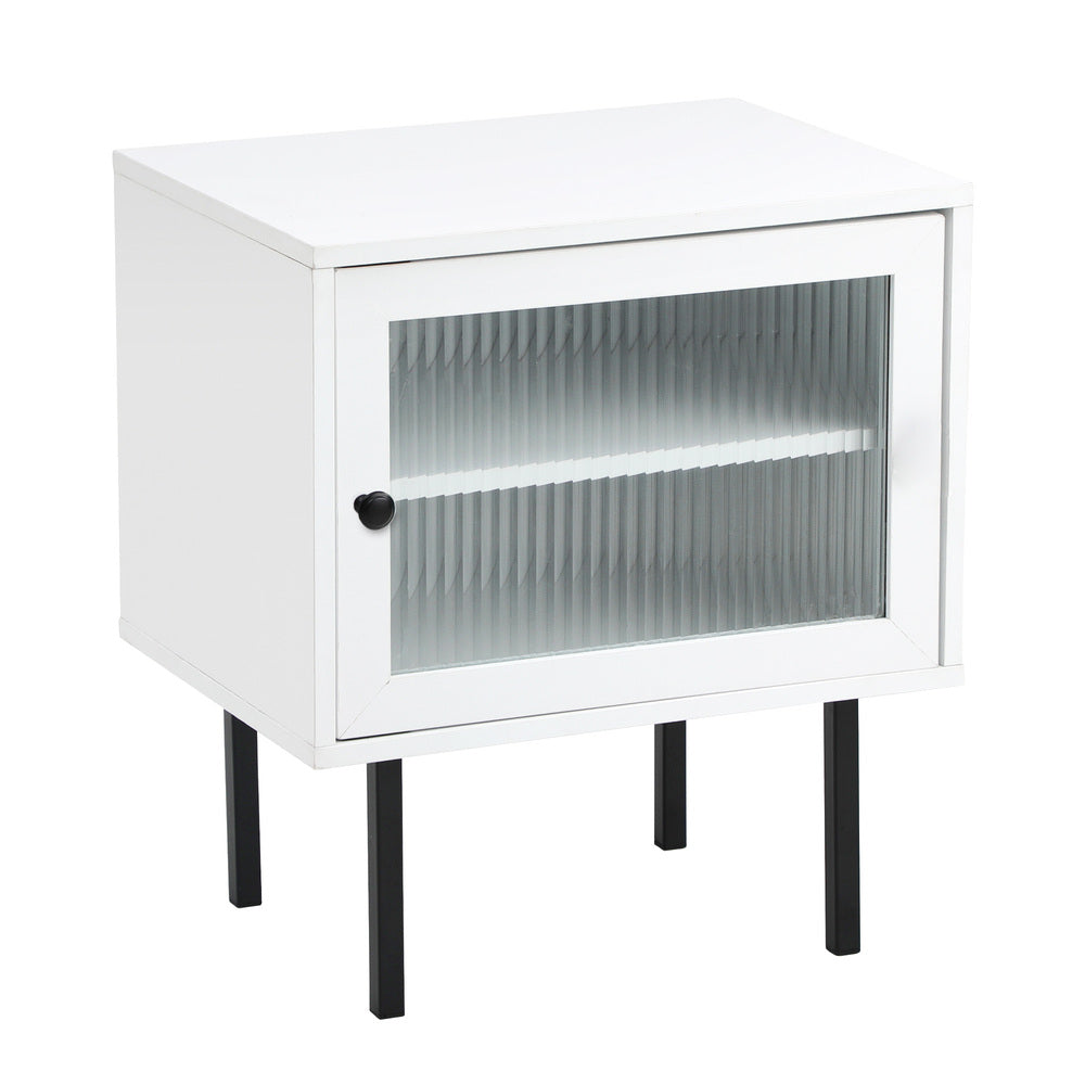 2X Bedside Tables Storage Cabinet Glass Door White