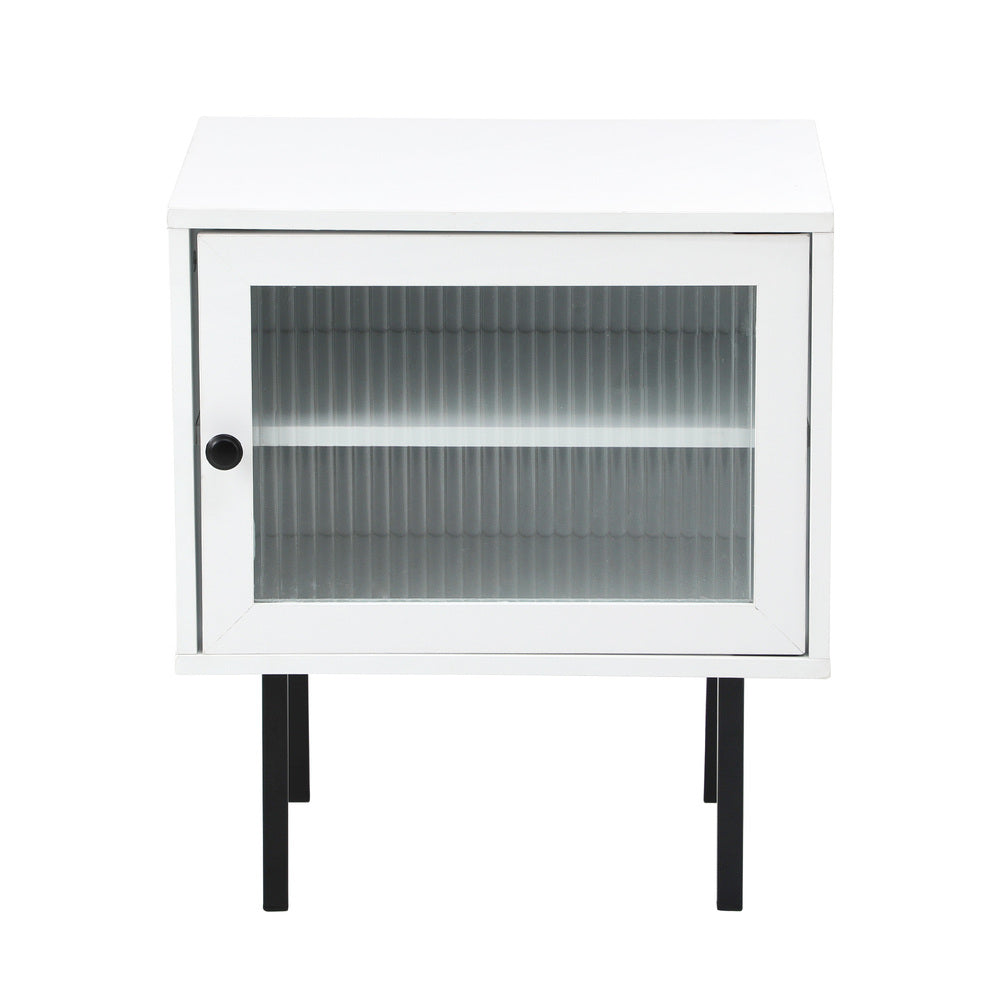 2X Bedside Tables Storage Cabinet Glass Door White