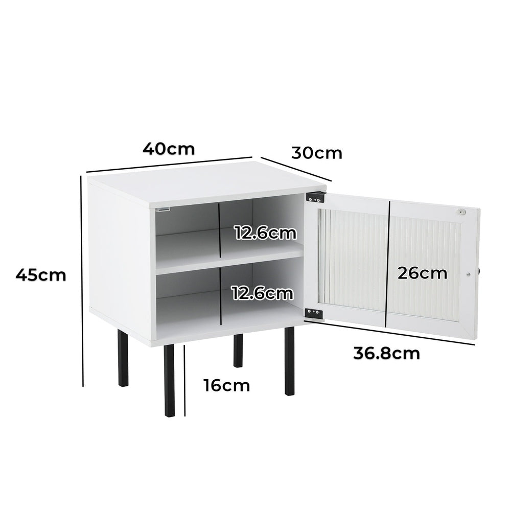 2X Bedside Tables Storage Cabinet Glass Door White