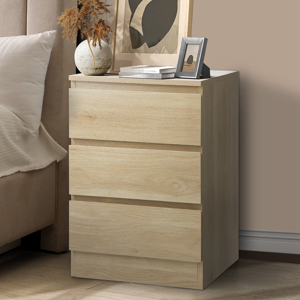 Bedside Table 3 Drawers Storage Cabinet Natural