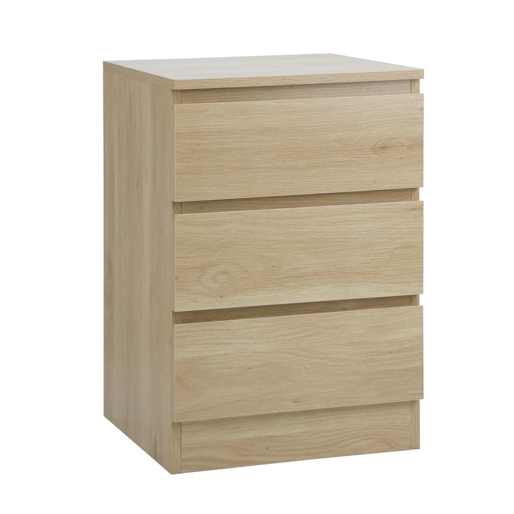 Bedside Table 3 Drawers Storage Cabinet Natural