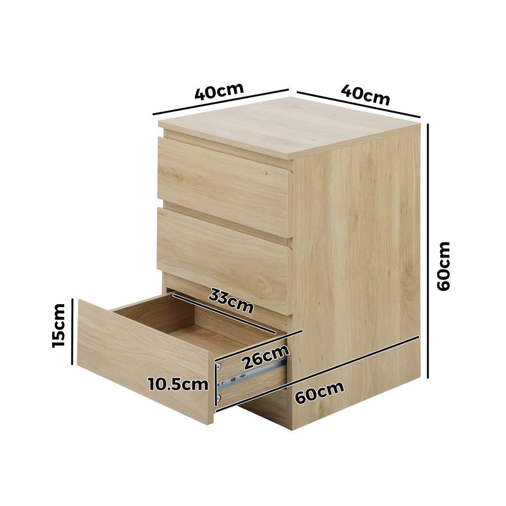 Bedside Table 3 Drawers Storage Cabinet Natural