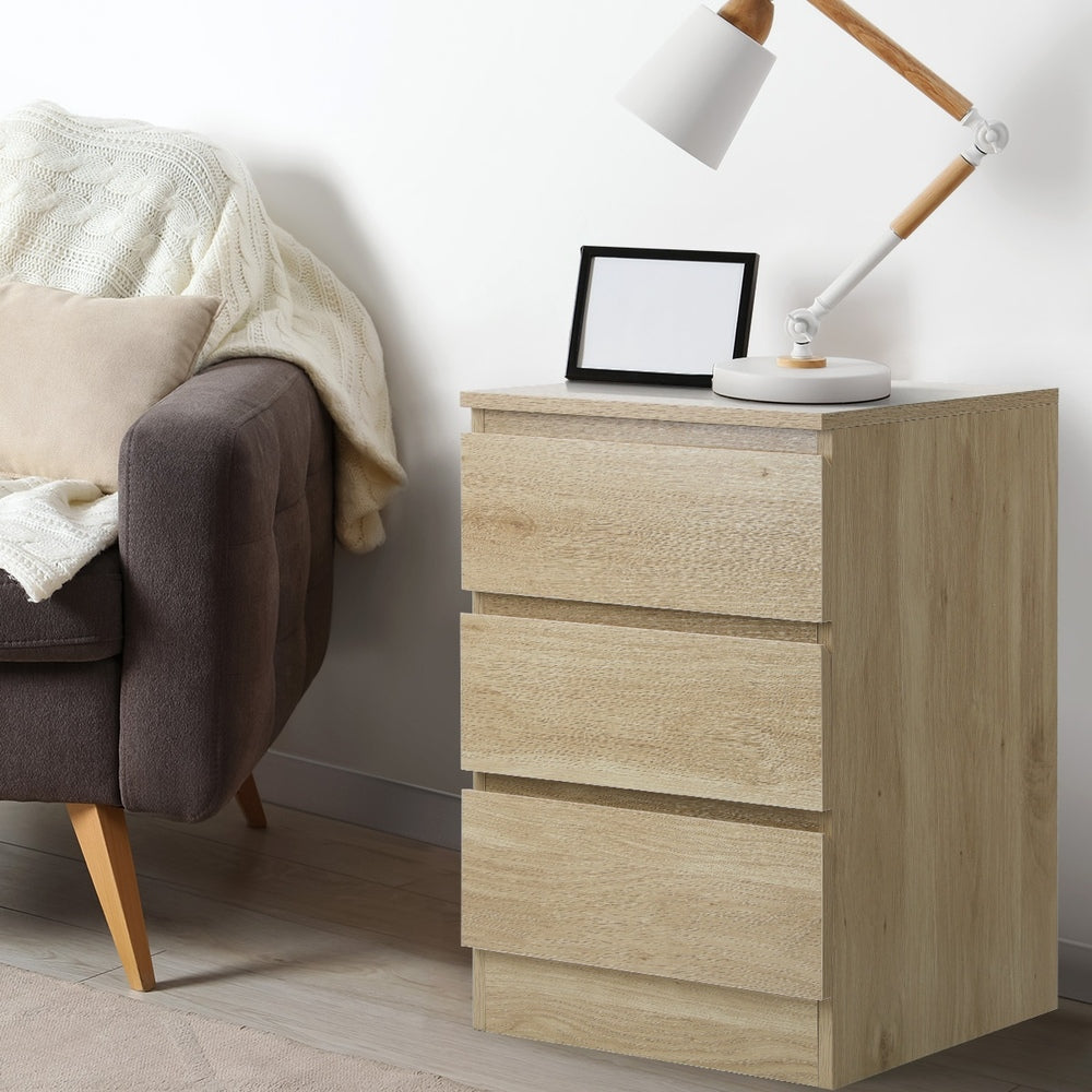 Bedside Table 3 Drawers Storage Cabinet Natural