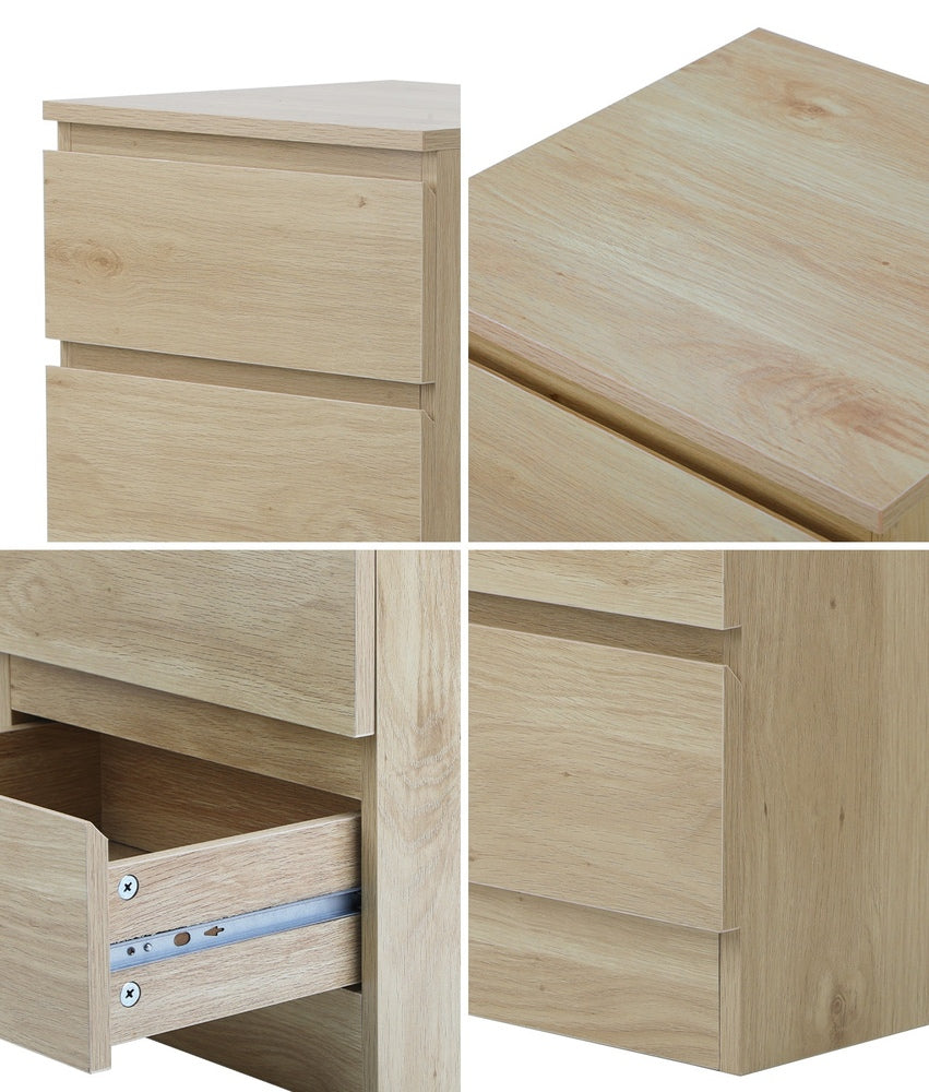 Bedside Table 3 Drawers Storage Cabinet Natural