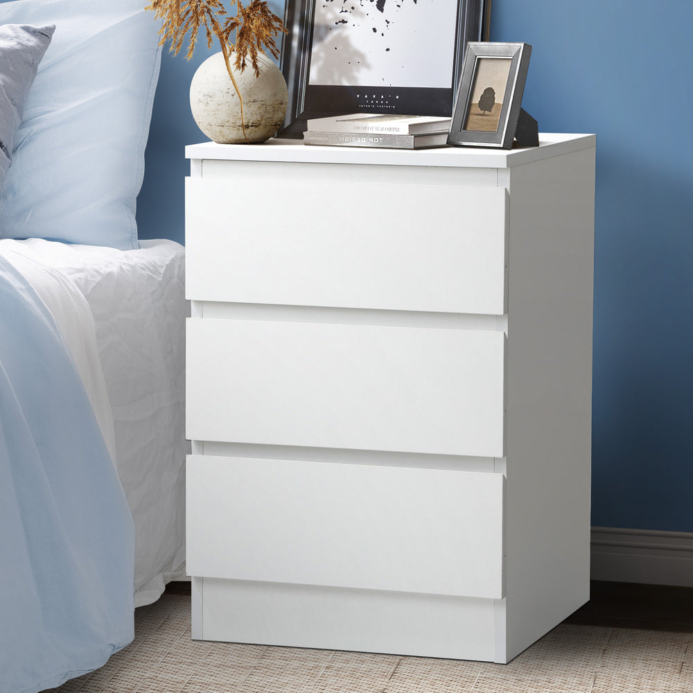 Bedside Table 3 Drawers Storage Cabinet White