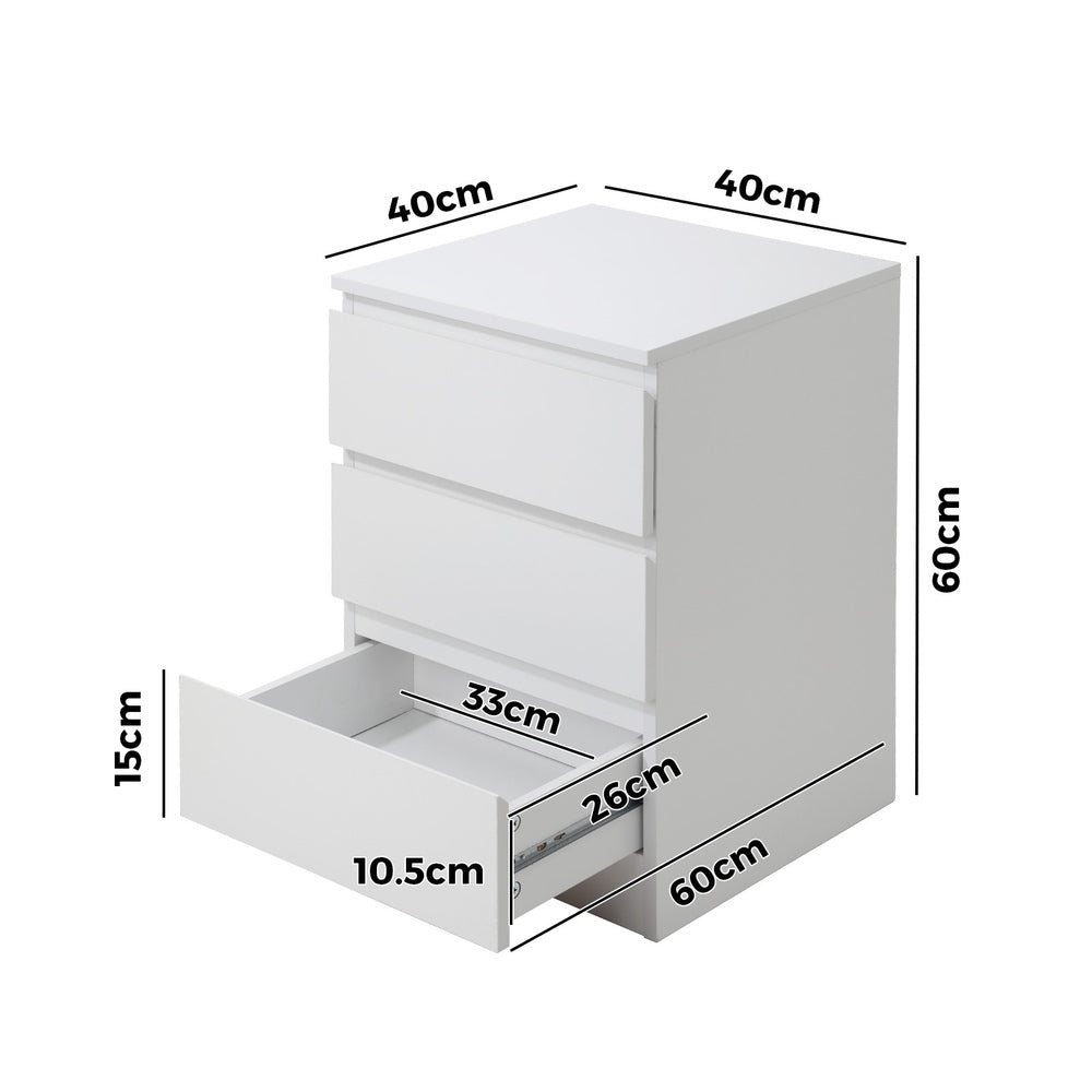 Bedside Table 3 Drawers Storage Cabinet White