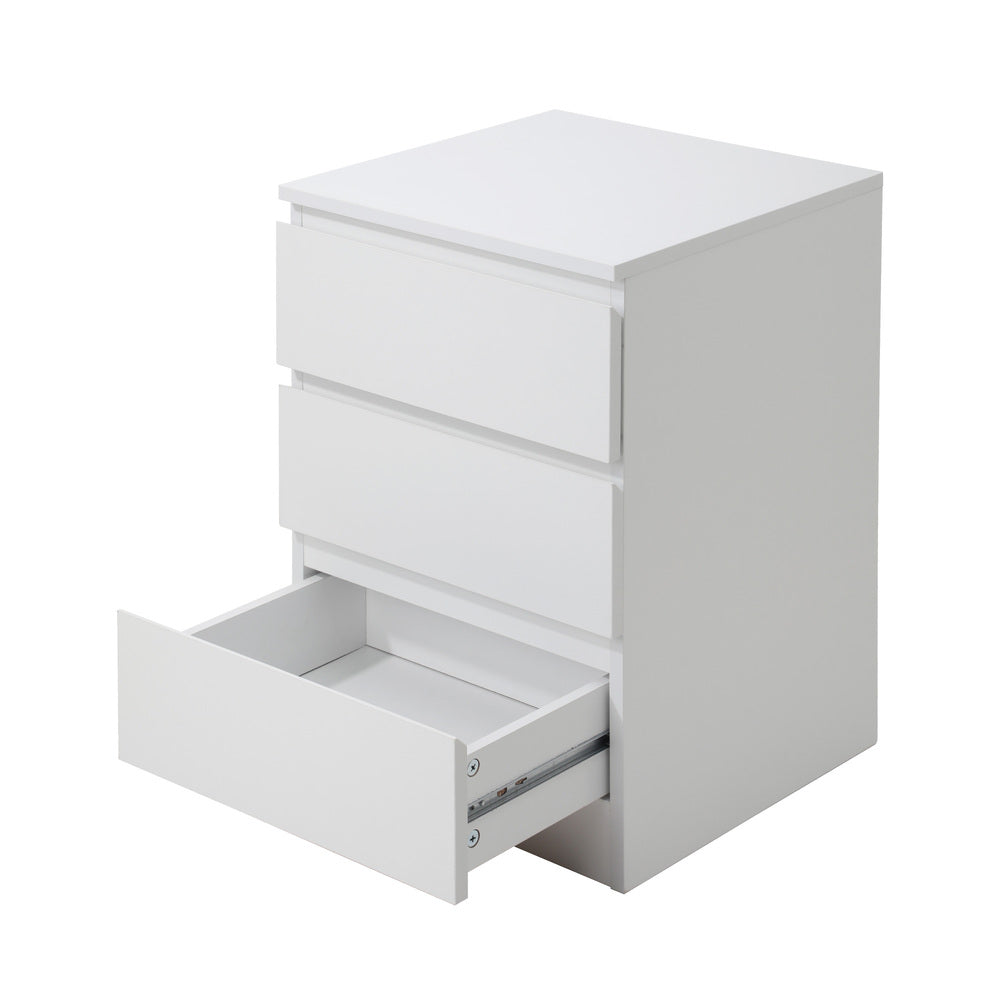 Bedside Table 3 Drawers Storage Cabinet White