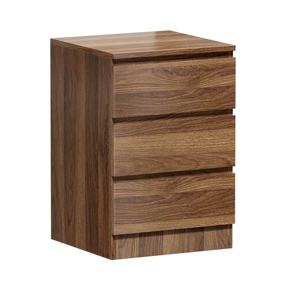 Bedside Table 3 Drawers Storage Cabinet Nightstand Walnut