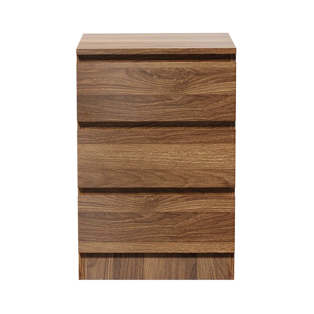 2x Bedside Table 3 Drawers Side Table Storage Cabinet Walnut