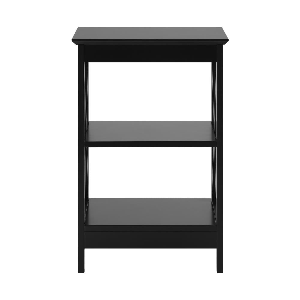 Side Table 3-tier Shelf X-Structured Sides Black