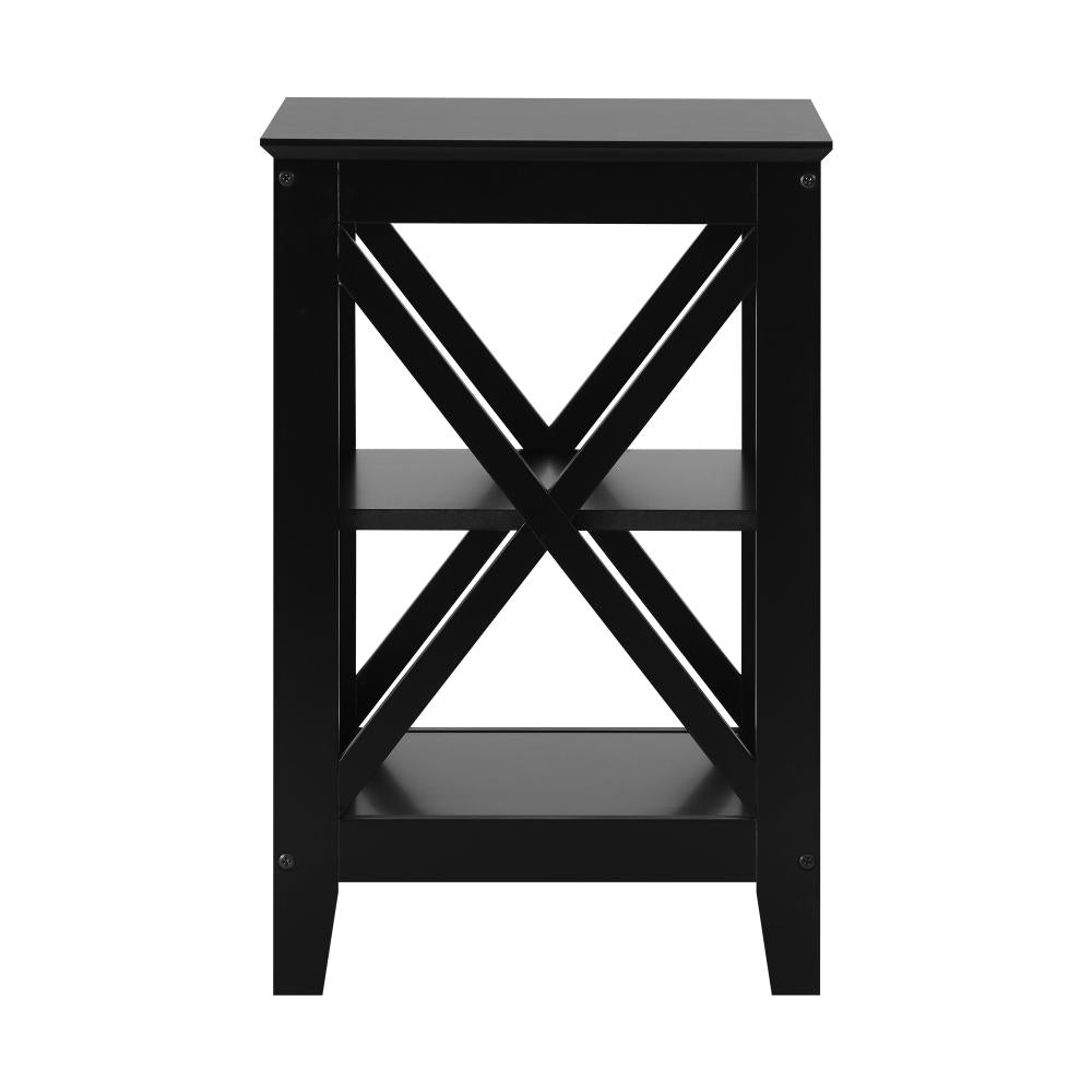 Side Table 3-tier Shelf X-Structured Sides Black