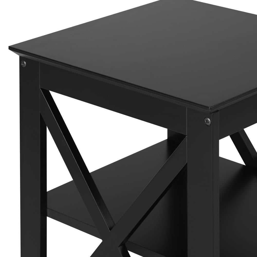 Side Table 3-tier Shelf X-Structured Sides Black