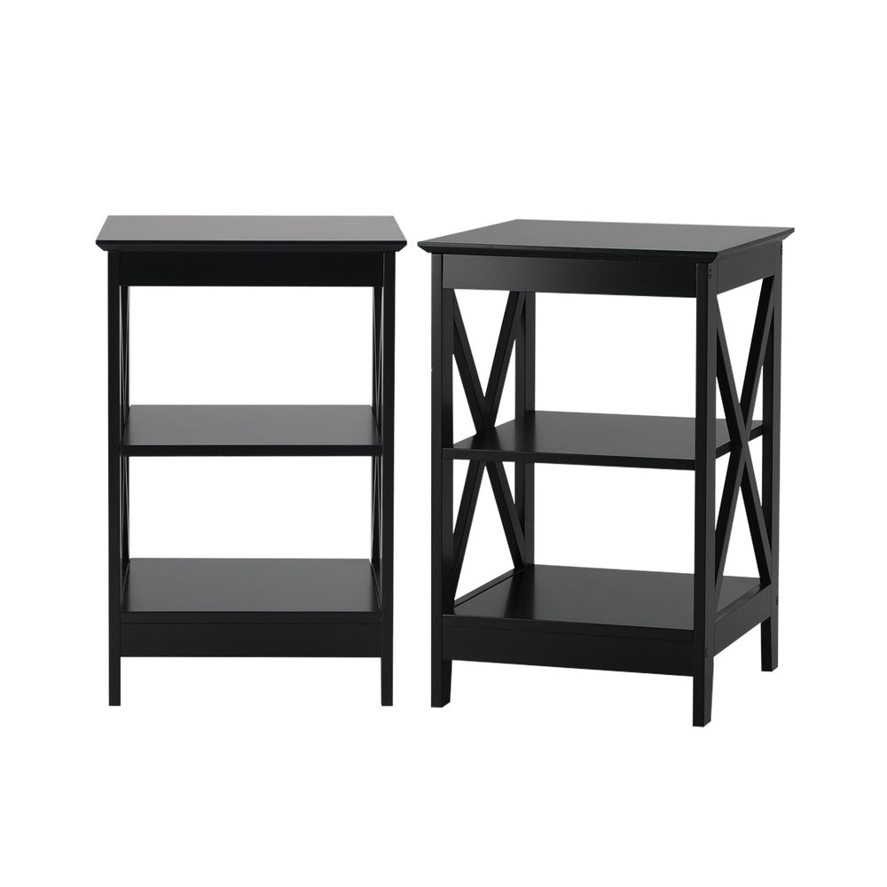 2x Side Table Coffee Bedside Sofa Tables 3-tier Shelf Black