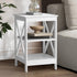 Side Table 3-tier Shelf X-Structured Sides White