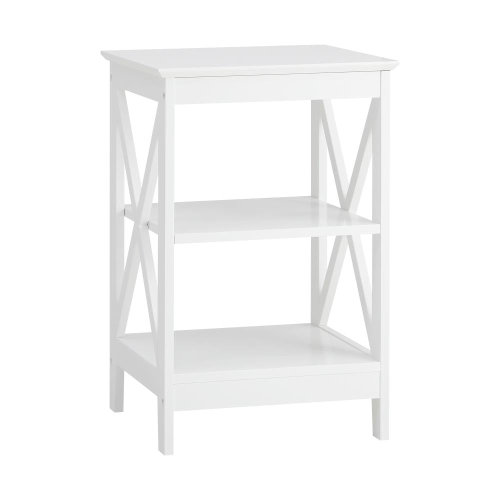 Side Table 3-tier Shelf X-Structured Sides White