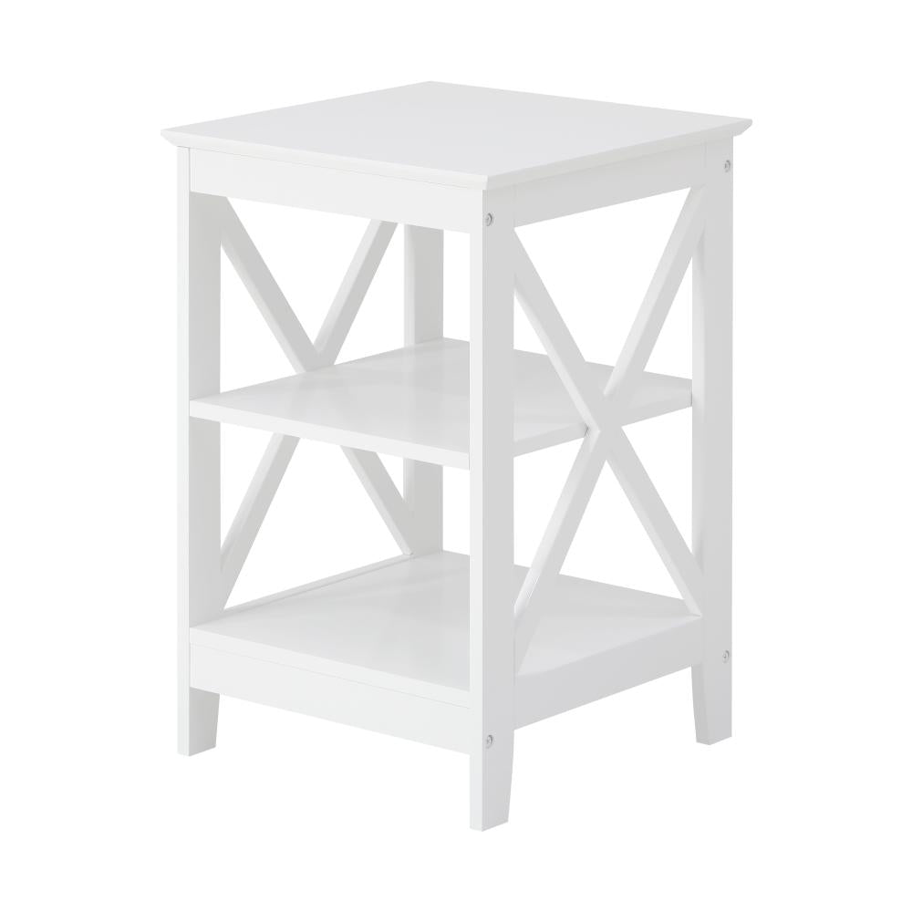 Side Table 3-tier Shelf X-Structured Sides White