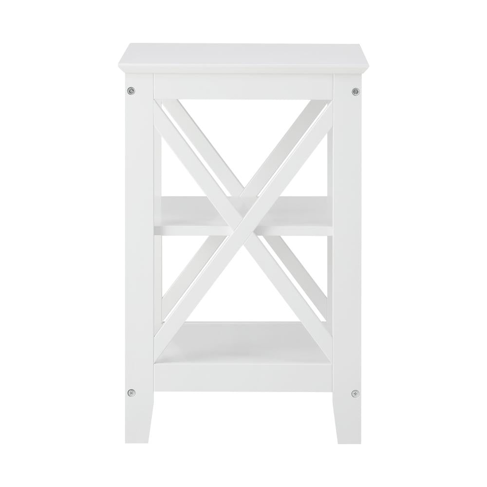 Side Table 3-tier Shelf X-Structured Sides White