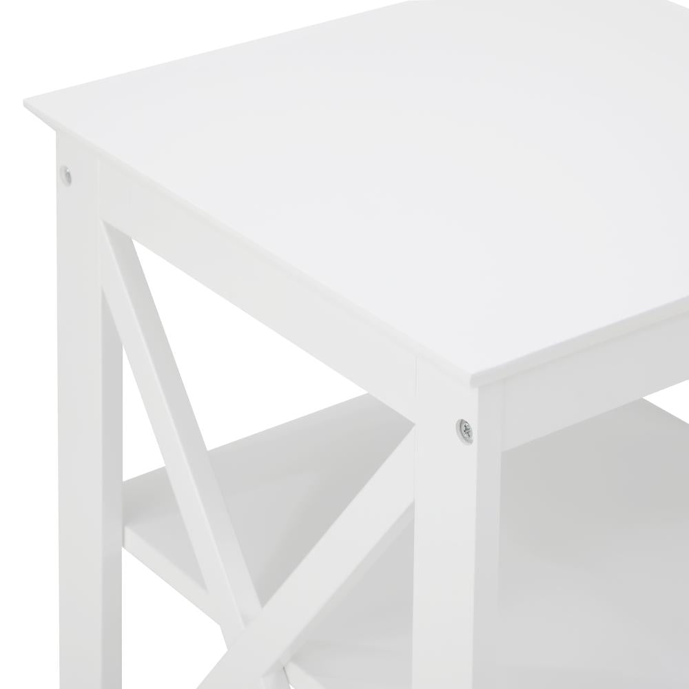Side Table 3-tier Shelf X-Structured Sides White