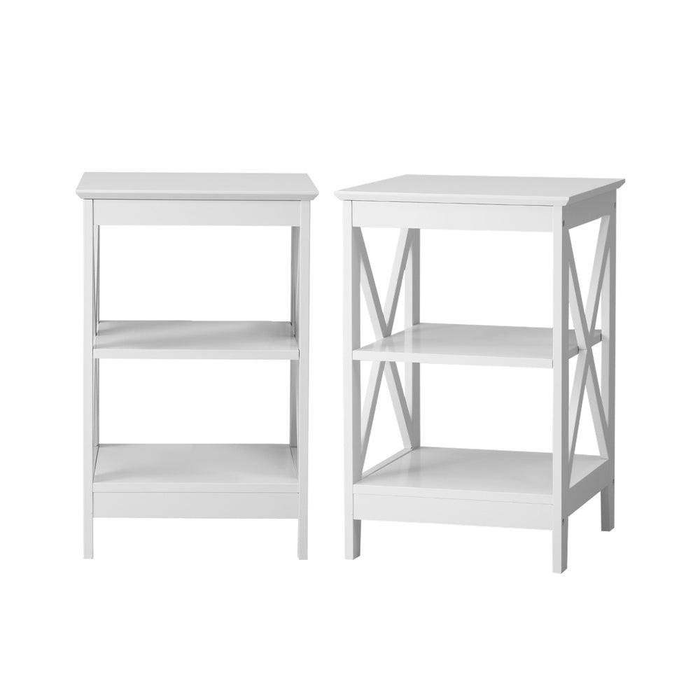 2x Side Table Coffee Bedside Sofa Storage 3-tier Shelf White